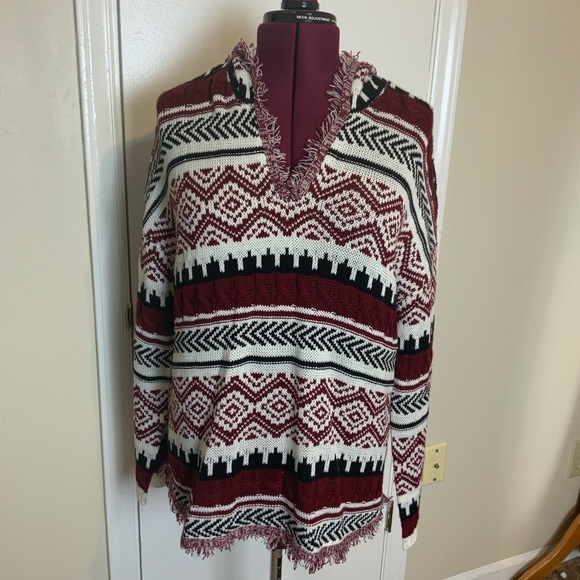 New Directions Knit Western V-Neck Hooded Sweater Tunic Colorful NWT - Picture 6 of 12